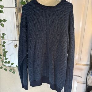 Elegant Navy Patterned Crewneck Sweater
